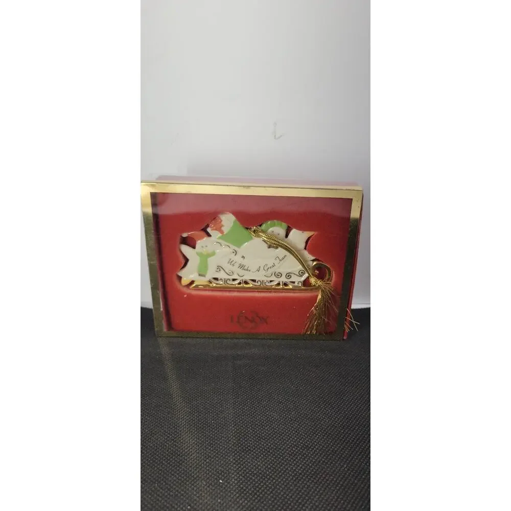 Lenox Porcelain Sleigh Snowman Holiday Christmas Hanging Ornament w/ Box